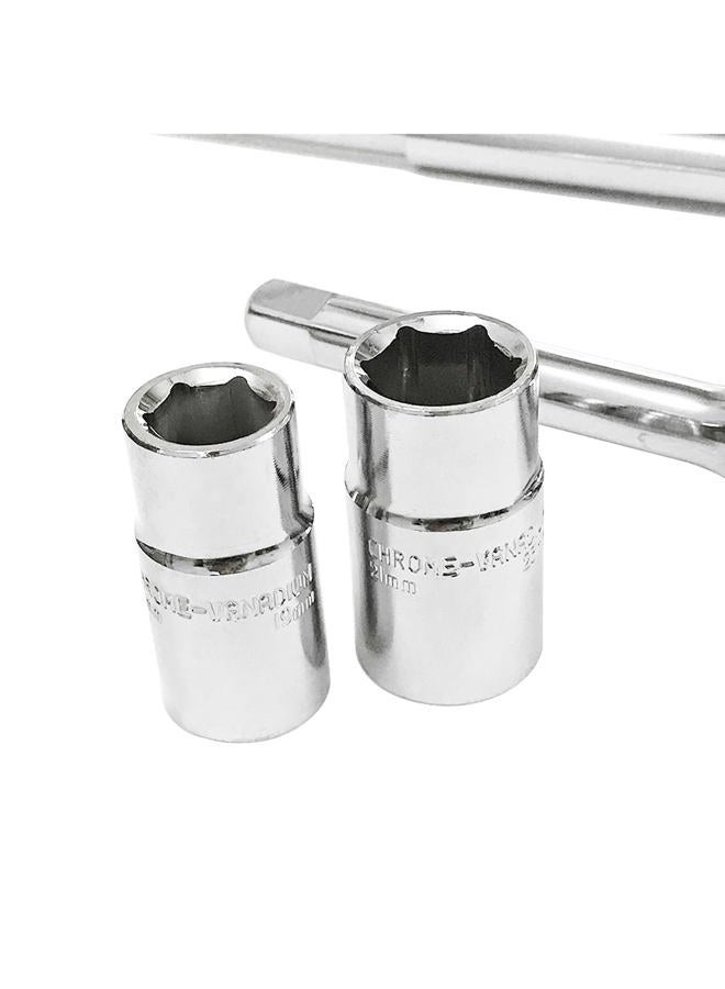LECWOF 23" Universal Extended Lug Wrench 4 Way Heavy Duty Tire Steel Nut Set with Bag Standard Sockets 17mm 19mm 21mm 23mm for Cross Wheel Wrench (Chrome Vanadium Steel) - Image 3