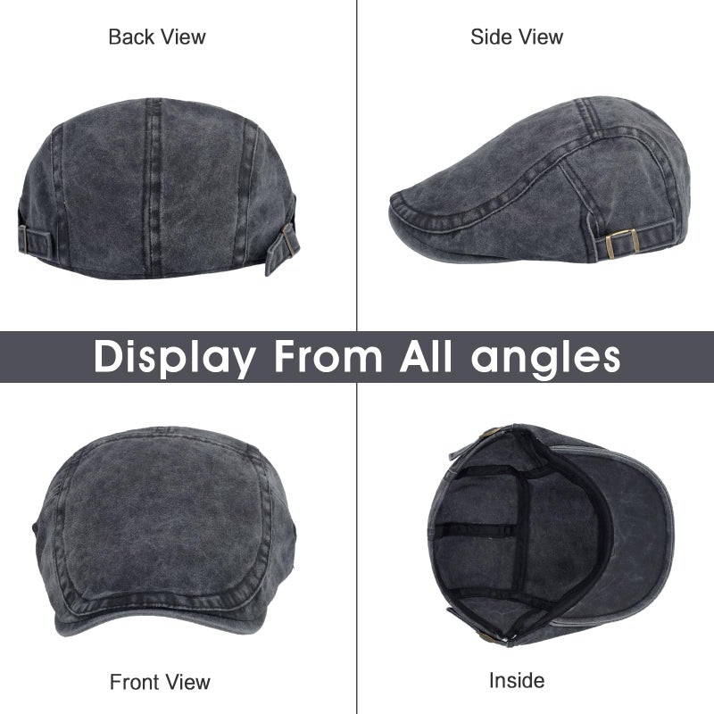 Qlauca 3Pcs Men's Newsboy Caps Washing Cotton Cooling Lightweight Scally Cap for Men Adjustable Flat Cap - Image 4