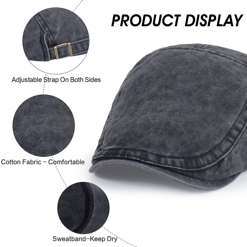 Qlauca 3Pcs Men's Newsboy Caps Washing Cotton Cooling Lightweight Scally Cap for Men Adjustable Flat Cap - Image 3