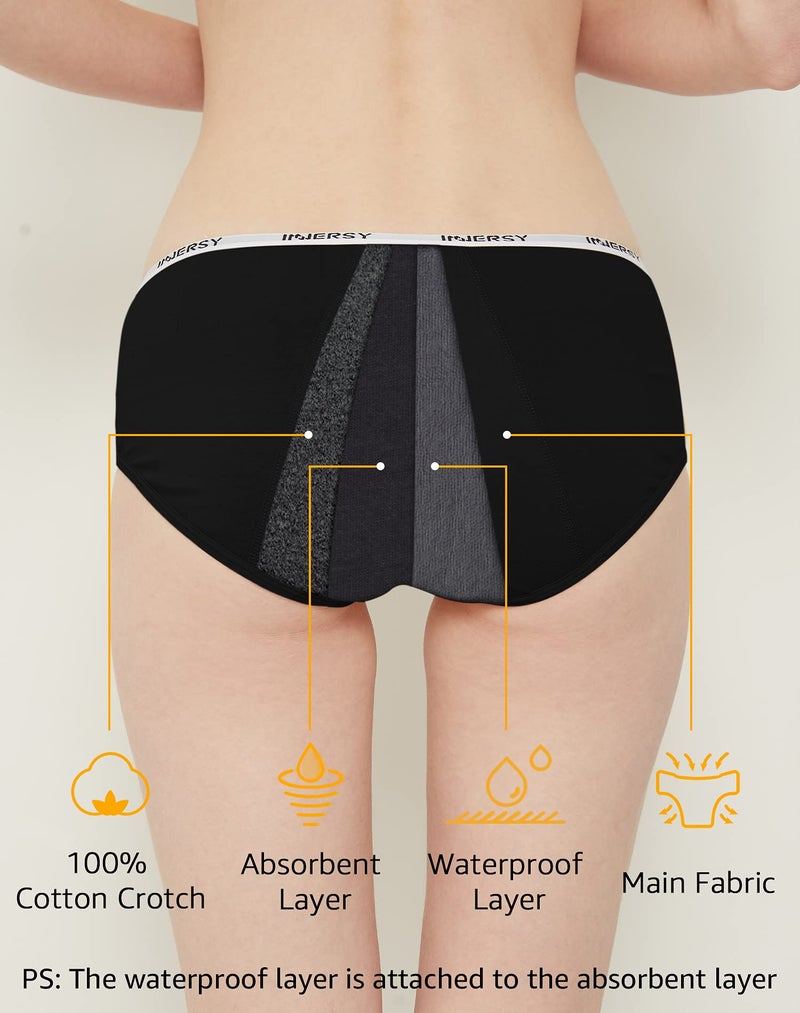 INNERSY Period Underwear for Teens Girls Cotton Leak-Proof Menstrual Panties 3-Pack(Black,M(10-12 yrs)) - Image 3