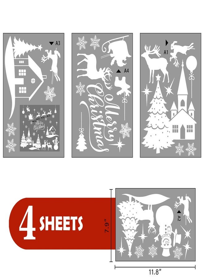 Mfault Merry Christmas White Window Clings 4 Sheets, Xmas Tree House Snowman Reindeer Stickers Decals Decorations, Winter Holiday Santa Claus Snowflake Home Kitchen Decor - Image 2