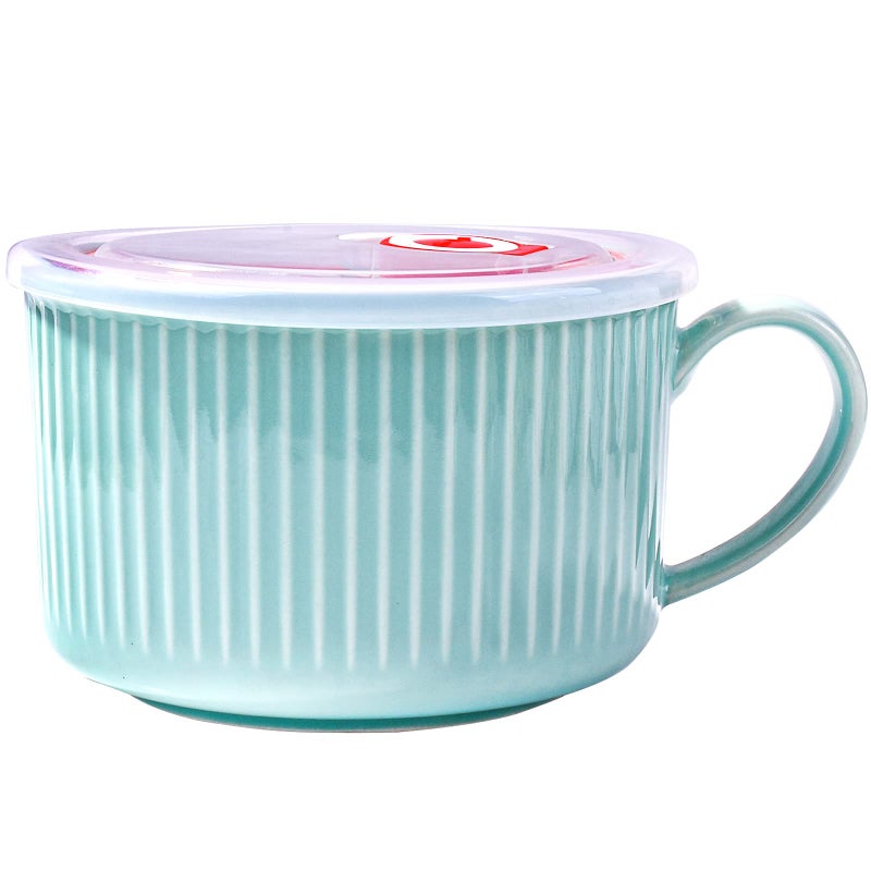LMRLCS Microwavable Soup Bowl with Handle and Lid  30.4 OZ Cereal Bowls for Oat Instant Noodles  Snacks (Blue) - Image 1