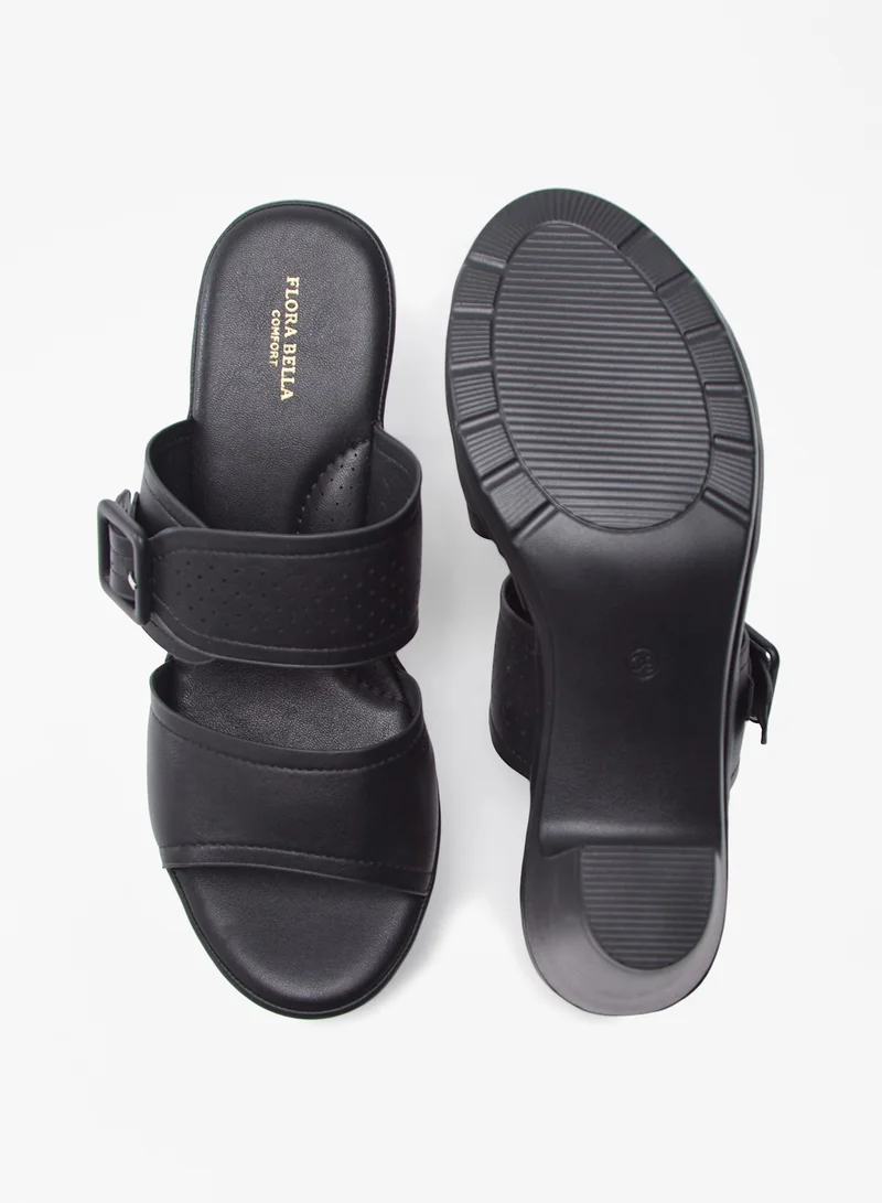 فلورا بيلا من شو إكسبرس Women Buckle Detail Slip-On Sandals with Block Heels