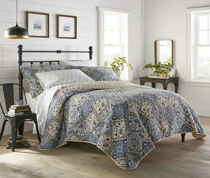 Stone Cottage - King Quilt Set, Reversible Cotton Bedding with Matching Shams, Ideal Bedding Set (Arell Blue, King) | Reversible, Matching Shams, Bedding, Ideal Bedding Set - Image 1