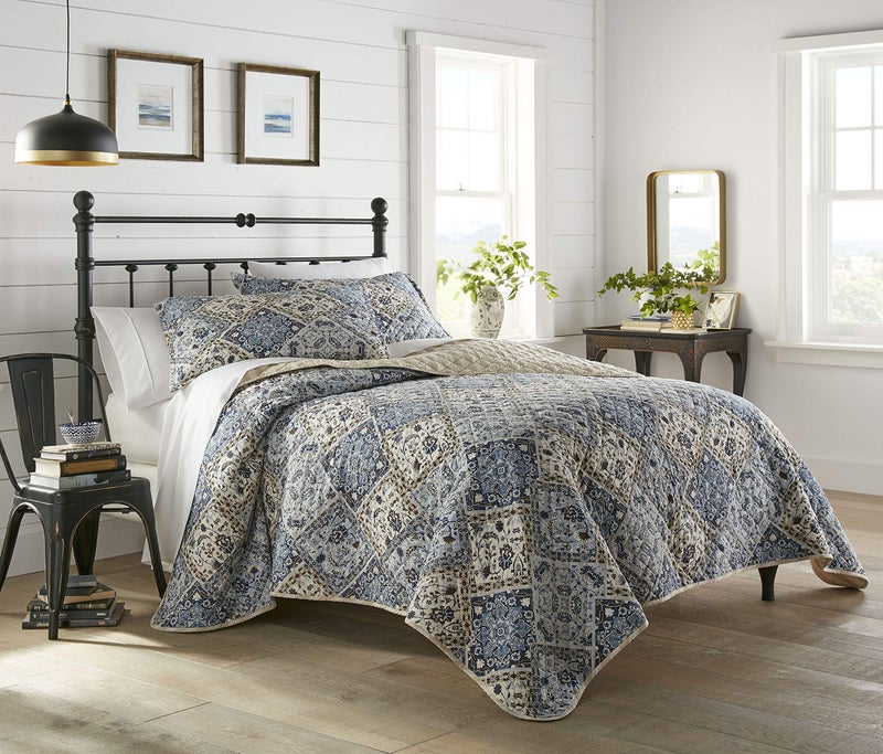 Stone Cottage - King Quilt Set, Reversible Cotton Bedding with Matching Shams, Ideal Bedding Set (Arell Blue, King) | Reversible, Matching Shams, Bedding, Ideal Bedding Set - Image 2