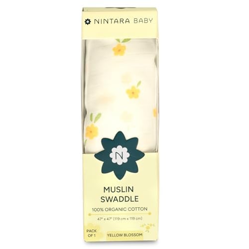 NINTARABABY Extra-Large Swaddle - 100% Organic Premium Muslin Cotton, 47" x 47" (119 cm x 119 cm), Ultra-Soft, Breathable & Lightweight, Multipurpose, Hypoallergenic, Gift for Newborn Girls - Image 1