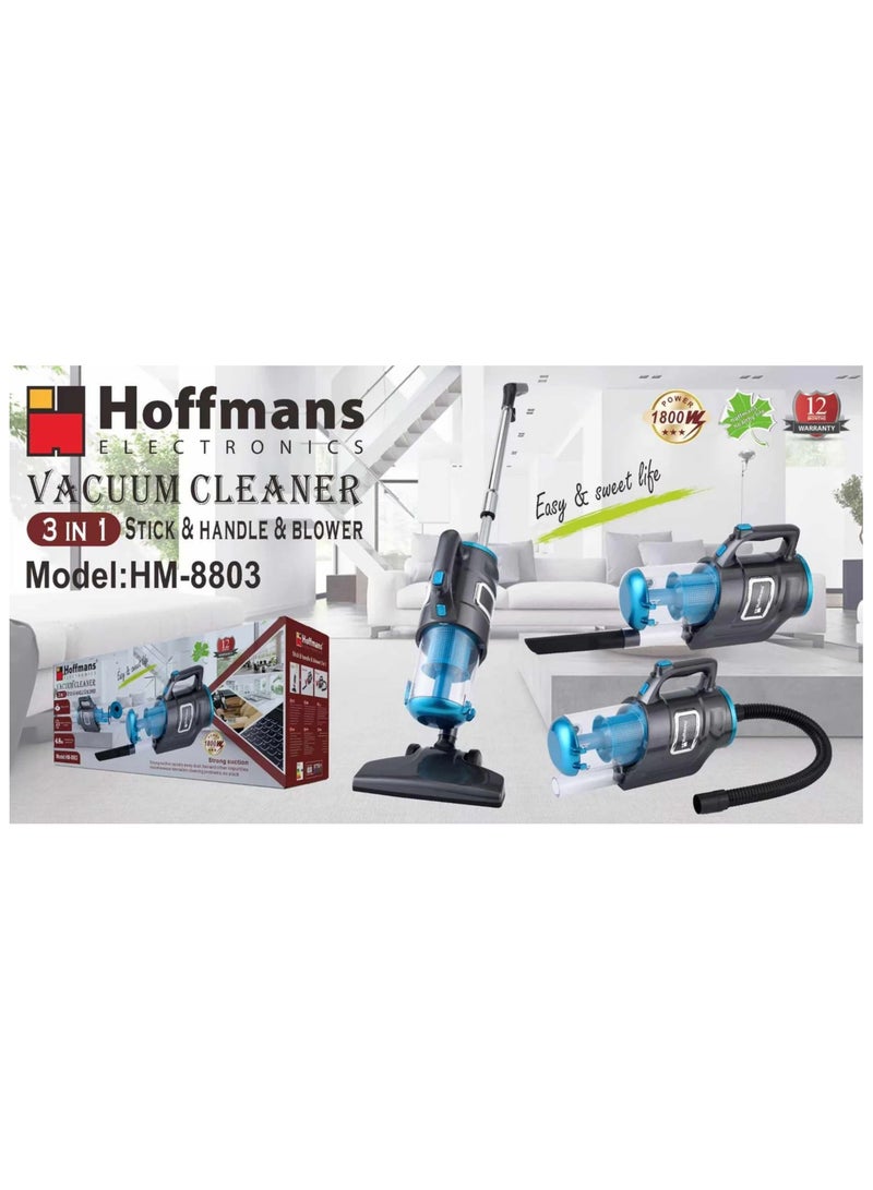 Hoffman's Appliance مكنسة كهربائية لاسلكية 3 في 1 (عمودية ,محمولة,طرد)/بدون كيس -باجليس/ 0.8 لتر/سلك 4.8 متر/1800 واط - Image 3