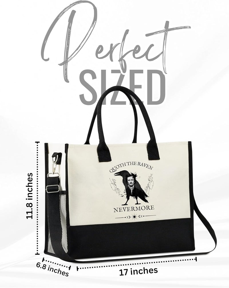 INNObeta InnoBeta Edgar Allan Poe Gifts Canvas Tote Bag with Top Zipper Closure and Shoulder Strap for Birthday Christmas and Every Special Occasion - Image 4