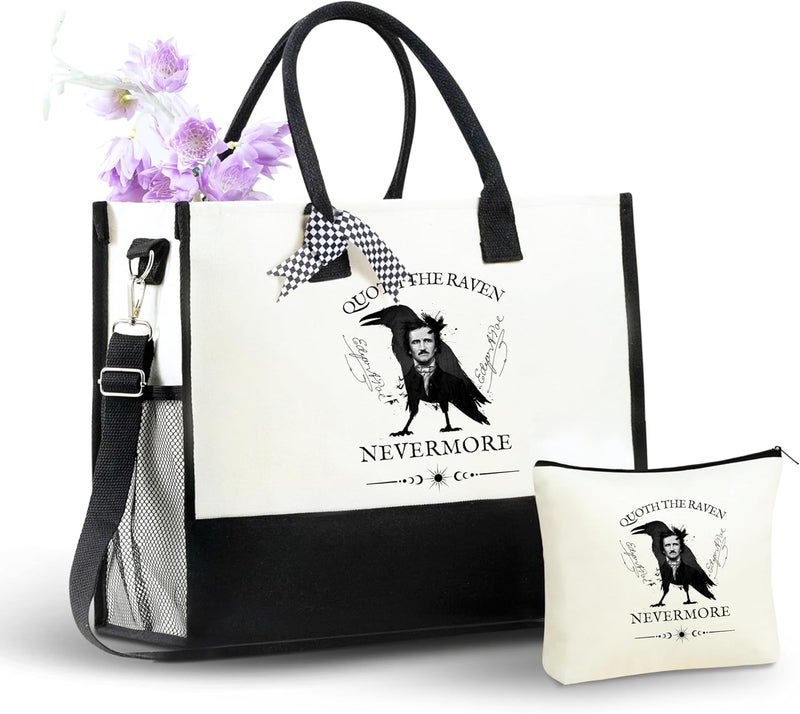 INNObeta InnoBeta Edgar Allan Poe Gifts Canvas Tote Bag with Top Zipper Closure and Shoulder Strap for Birthday Christmas and Every Special Occasion - Image 1