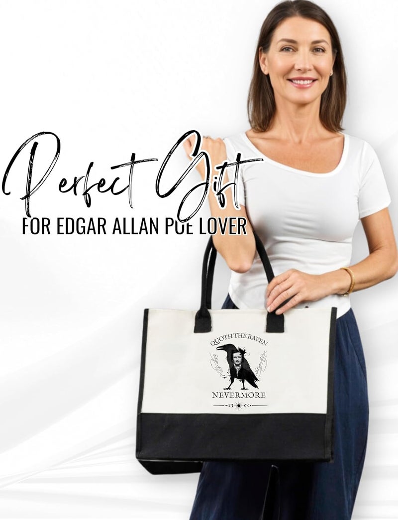 INNObeta InnoBeta Edgar Allan Poe Gifts Canvas Tote Bag with Top Zipper Closure and Shoulder Strap for Birthday Christmas and Every Special Occasion - Image 2