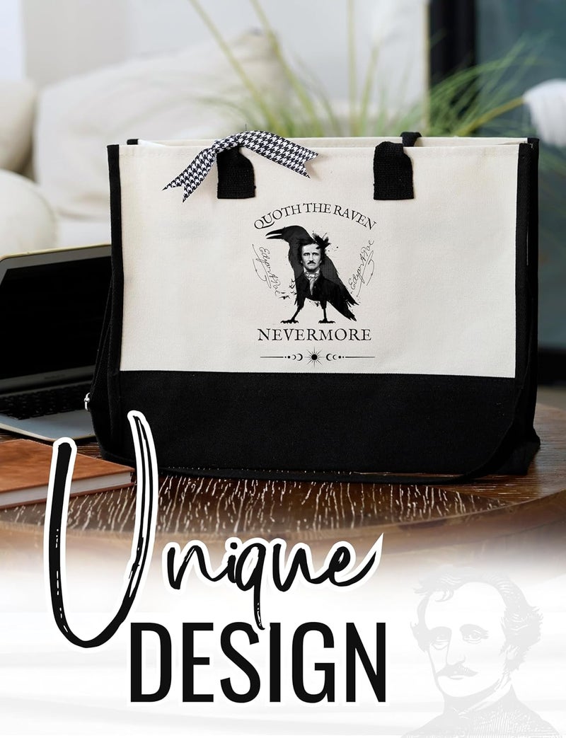 INNObeta InnoBeta Edgar Allan Poe Gifts Canvas Tote Bag with Top Zipper Closure and Shoulder Strap for Birthday Christmas and Every Special Occasion - Image 3