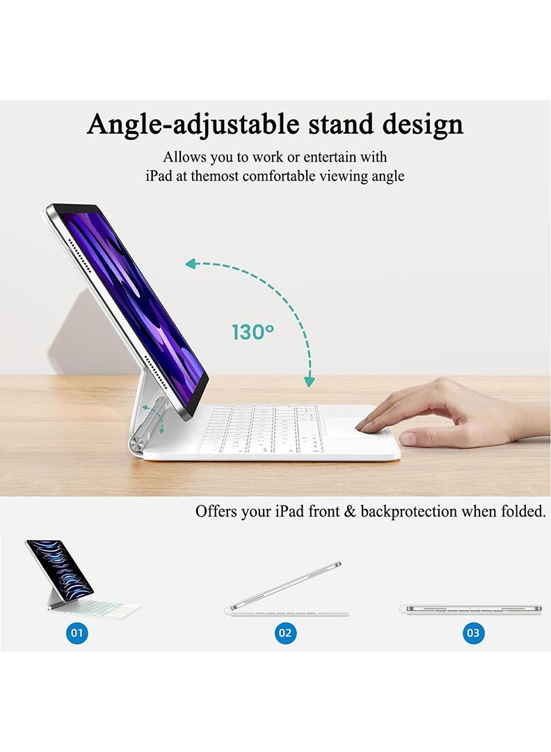ثيودور جراب لوحة مفاتيح عربية وإنجليزية لجهاز iPad (A16) الجيل الحادي عشر 11 بوصة 2025/iPad الجيل العاشر 10.9 بوصة 2022، جراب لوحة مفاتيح وماوس مع غطاء خلفي مغناطيسي، لوحة لمس ذكية، لوحة مفاتيح بإضاءة خلفية لجهاز 2025 - أبيض - Image 4