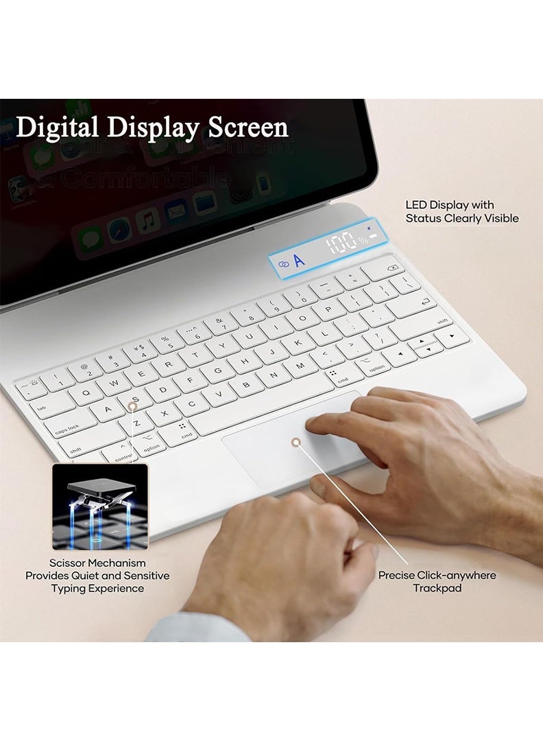 ثيودور جراب لوحة مفاتيح عربية وإنجليزية لجهاز iPad (A16) الجيل الحادي عشر 11 بوصة 2025/iPad الجيل العاشر 10.9 بوصة 2022، جراب لوحة مفاتيح وماوس مع غطاء خلفي مغناطيسي، لوحة لمس ذكية، لوحة مفاتيح بإضاءة خلفية لجهاز 2025 - أبيض - Image 5