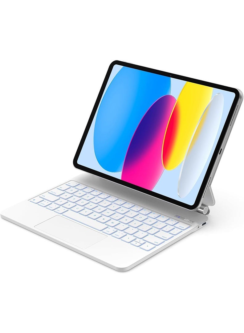 ثيودور جراب لوحة مفاتيح عربية وإنجليزية لجهاز iPad (A16) الجيل الحادي عشر 11 بوصة 2025/iPad الجيل العاشر 10.9 بوصة 2022، جراب لوحة مفاتيح وماوس مع غطاء خلفي مغناطيسي، لوحة لمس ذكية، لوحة مفاتيح بإضاءة خلفية لجهاز 2025 - أبيض - Image 1