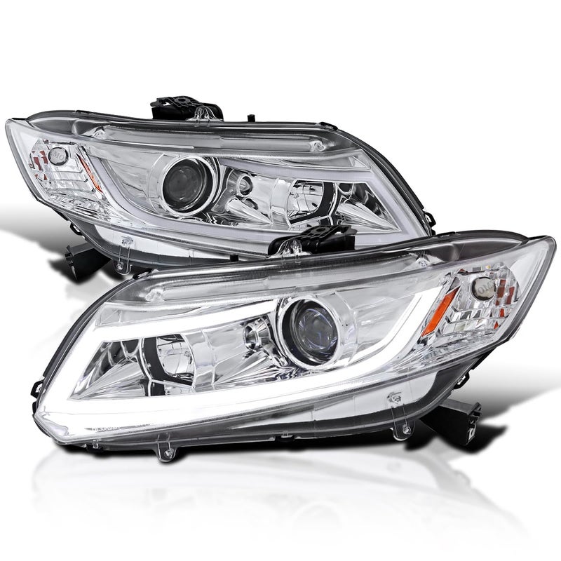 SPECD TUNING Chrome Projector Headlights WLED Light Bar Compatible with 20122015 Honda Civic 4dr Sedan 20122013 Honda Civic 2dr Coupe Left Right Pair Headlamps Assembly