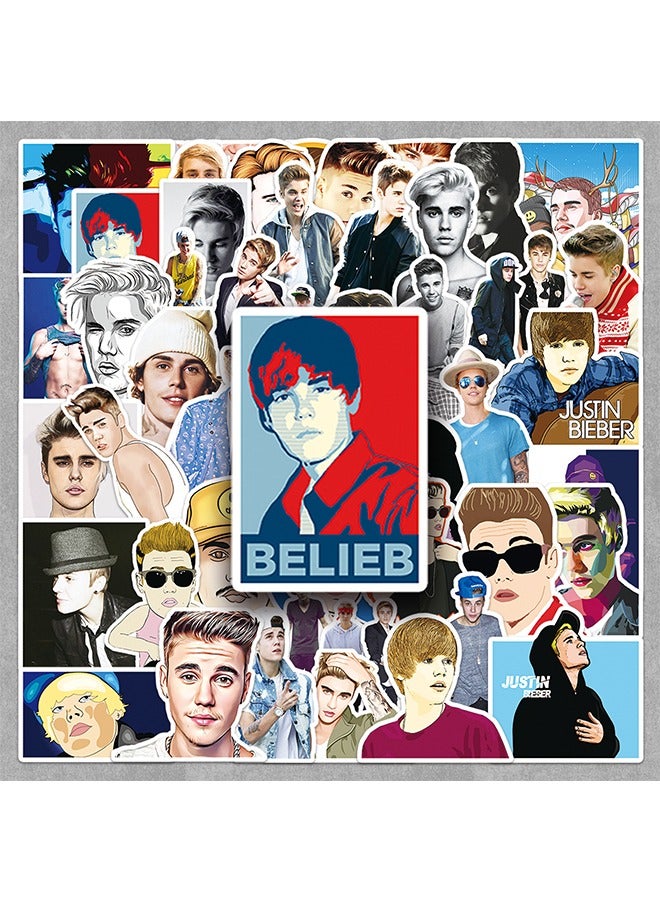 51 Pcs Pop Singer Stickers, American Pop Singing Star Justin Bieber Star Sticker, Waterproof Stickers for Water Bottle Laptop Skateboard Ect