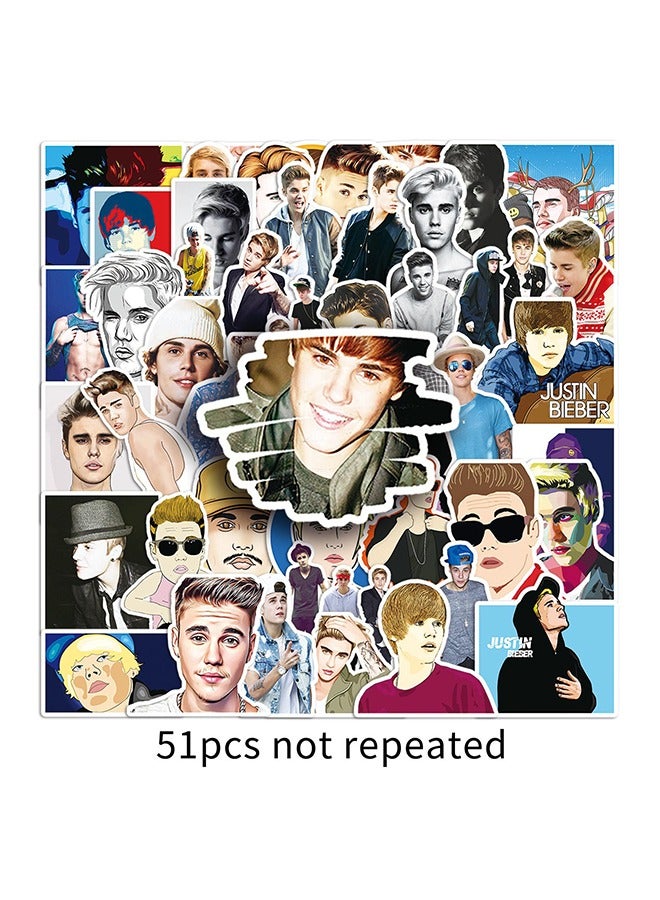 51 Pcs Pop Singer Stickers, American Pop Singing Star Justin Bieber Star Sticker, Waterproof Stickers for Water Bottle Laptop Skateboard Ect