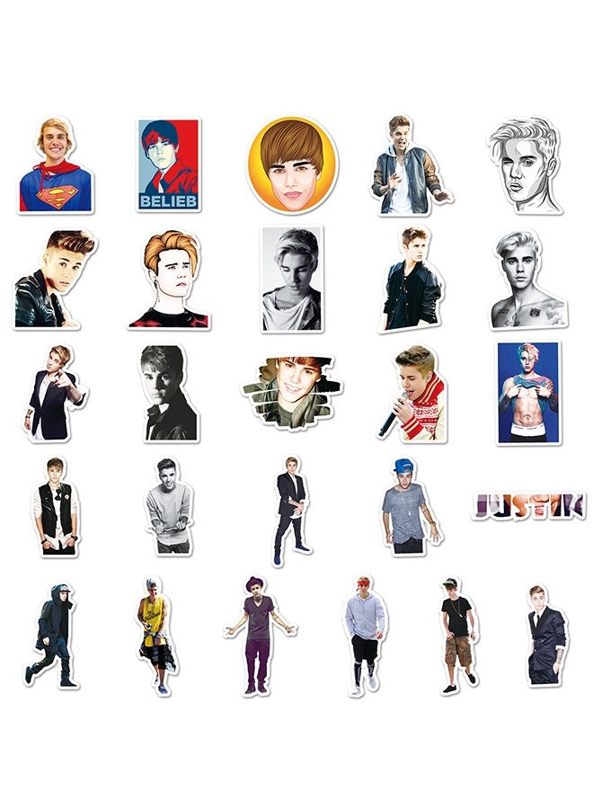 51 Pcs Pop Singer Stickers, American Pop Singing Star Justin Bieber Star Sticker, Waterproof Stickers for Water Bottle Laptop Skateboard Ect