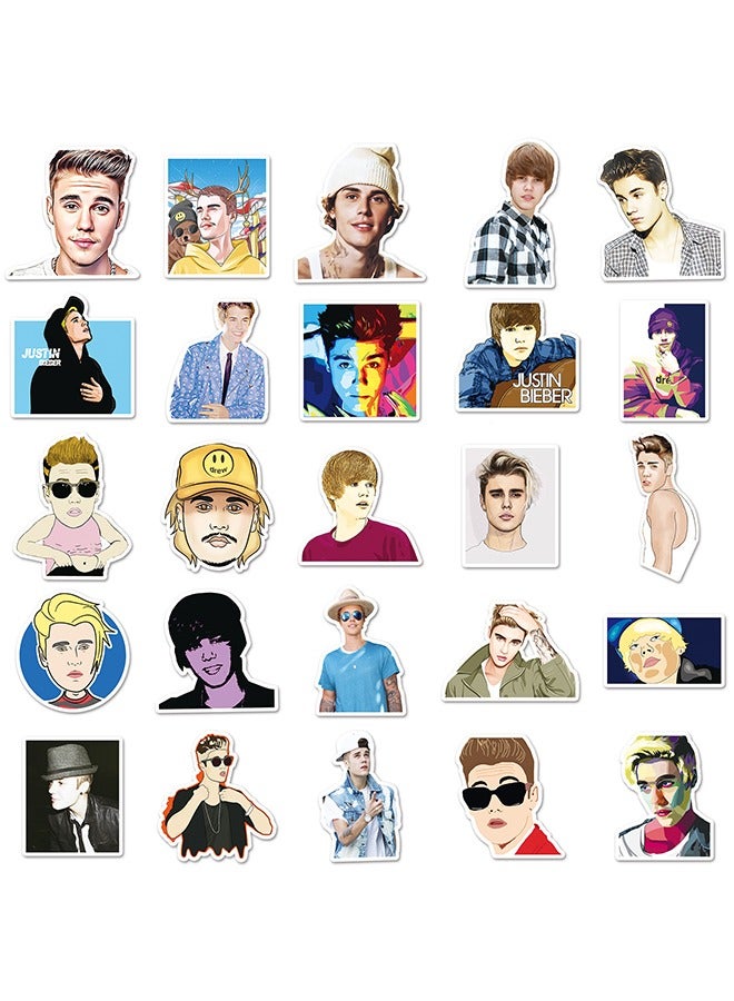 51 Pcs Pop Singer Stickers, American Pop Singing Star Justin Bieber Star Sticker, Waterproof Stickers for Water Bottle Laptop Skateboard Ect
