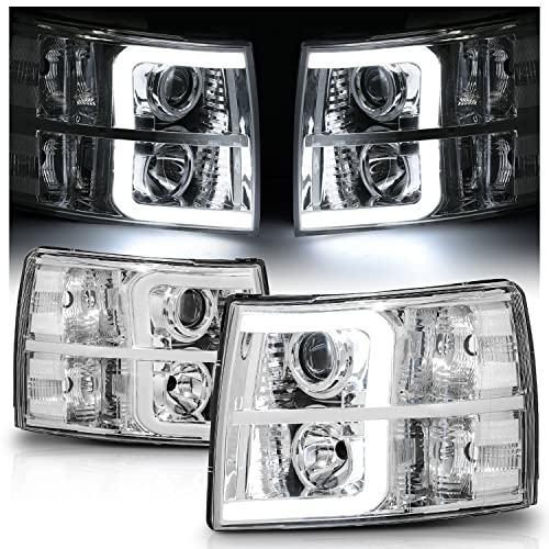 M-AUTO Projector Headlights Assembly Compatible with 07-13 Chevy Silverado 1500, 07-14 Silverado 2500 3500 & HD Models, Black Housing Driver and Passenger Side Pair Set - Image 1