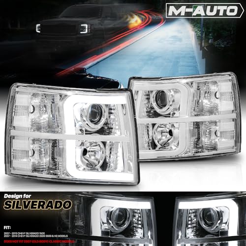 M-AUTO Projector Headlights Assembly Compatible with 07-13 Chevy Silverado 1500, 07-14 Silverado 2500 3500 & HD Models, Black Housing Driver and Passenger Side Pair Set - Image 2