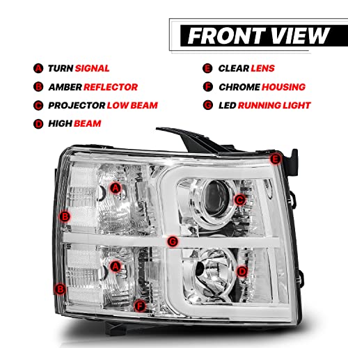 M-AUTO Projector Headlights Assembly Compatible with 07-13 Chevy Silverado 1500, 07-14 Silverado 2500 3500 & HD Models, Black Housing Driver and Passenger Side Pair Set - Image 3