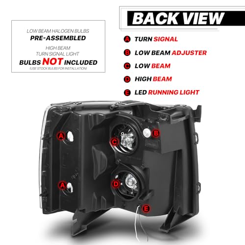 M-AUTO Projector Headlights Assembly Compatible with 07-13 Chevy Silverado 1500, 07-14 Silverado 2500 3500 & HD Models, Black Housing Driver and Passenger Side Pair Set - Image 4