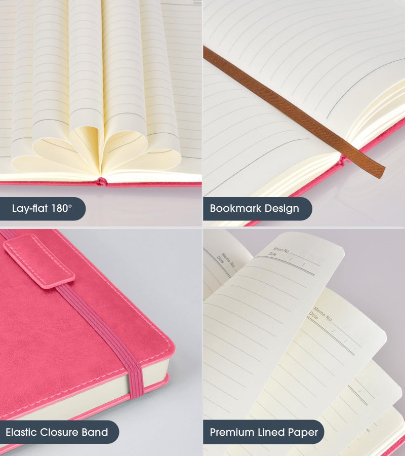 Biuwory Lined Journal Notebook for Women Men,256 Pages A5 Hardcover Leather Journals for Writing,Travel,Business,Work & School,College Ruled Notebooks for Note Taking,Diary Notepad 5.7"Ã—8.3"(pink) - Image 4