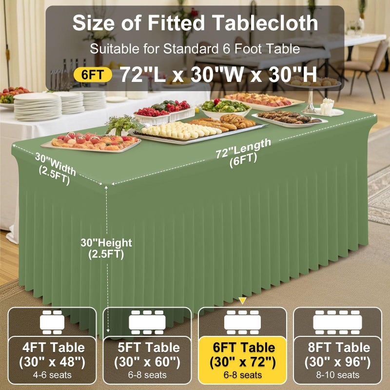 Smiry Spandex Tablecloth, Elastic Fitted Stretch Tablecloth for 6FT Rectangle Tables, Waterproof Washable Table Cover Skirt for Outdoor, Wedding, Banquet & Parties (Sage Green, 72Lx30Wx30H Inch) - Image 4