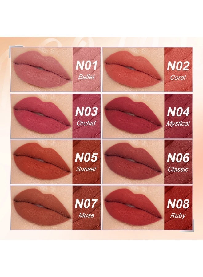 SACE LADY Lipstick Soft Matte Finish High Pigmented Lip Tint 24H Long-wear Nude Lipstick Silky Lips Makeup 8 Colors (04 MYSTICAL, 1pc) - Image 3