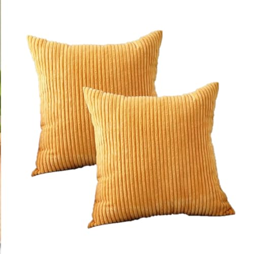 Guffaw Corduroy Cushion Covers 24x24 inches for Sofa, Bed, Couch Chair, Large Size, Square Pillow Shams (Mustard, 3) - Image 4