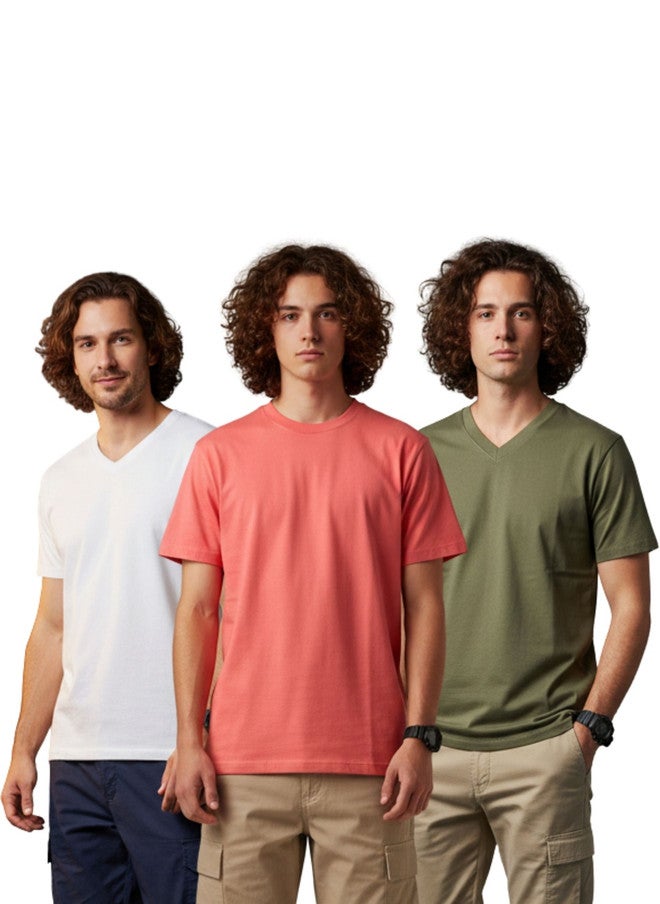 OUTLAWS Men's 3-Pack V-Neck Bio Finish T-Shirts in Solid Colors | Color Lock Technology | No Shrinkage | Soft & Comfortable Everyday Wear - Image 1