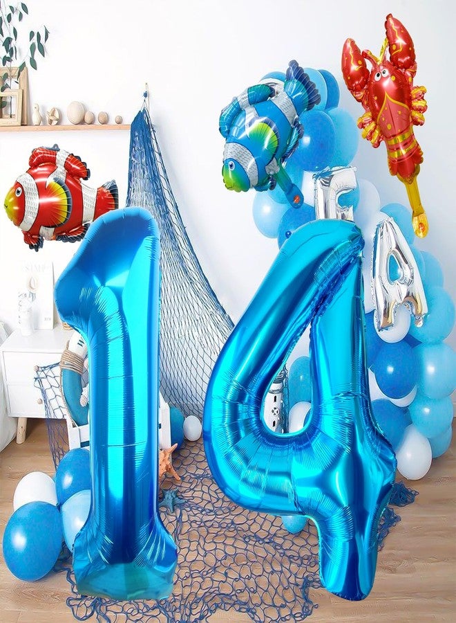 LEBERY 40 Inch Under the Sea Blue Number 4 Balloon, Mini Sea Animal Balloons Ocean Animal Foil Balloon, Fish Crawfish Balloons for Boys Girls Ocean Theme 4th Birthday Baby Shower Party Decoration - Image 3