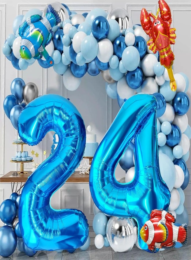 LEBERY 40 Inch Under the Sea Blue Number 4 Balloon, Mini Sea Animal Balloons Ocean Animal Foil Balloon, Fish Crawfish Balloons for Boys Girls Ocean Theme 4th Birthday Baby Shower Party Decoration - Image 5