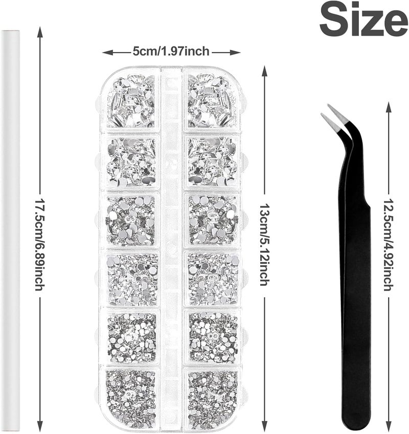 Sularpek 1440 Pcs Rhinestones, Nail Gems, Flat Back Gems, Crystal Nail Art Rhinestones, with Pick Up Tweezers and Rhinestone Picker Dotting Pen, Nail Art Tools for Crafts Nail and Face - Image 2