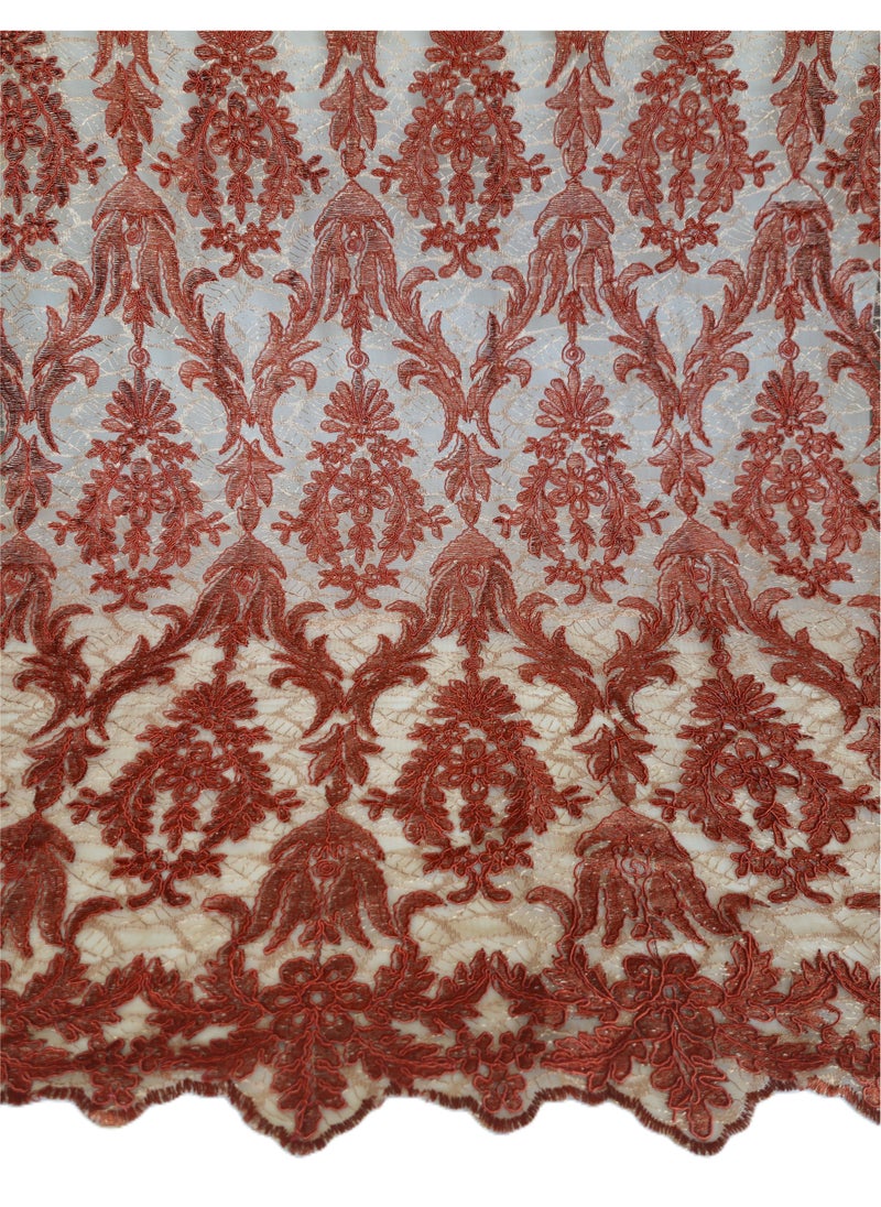 Generic Brown/copper Embroidered Lace Fabric - 1 Yard x 53" Wide | Floral Net Fabric for Sewing, Crafting, Bridal Gowns, Table Runners, DIY Wedding Decor, Dressmaking, Costume, and Home Decor Projects  - Image 1
