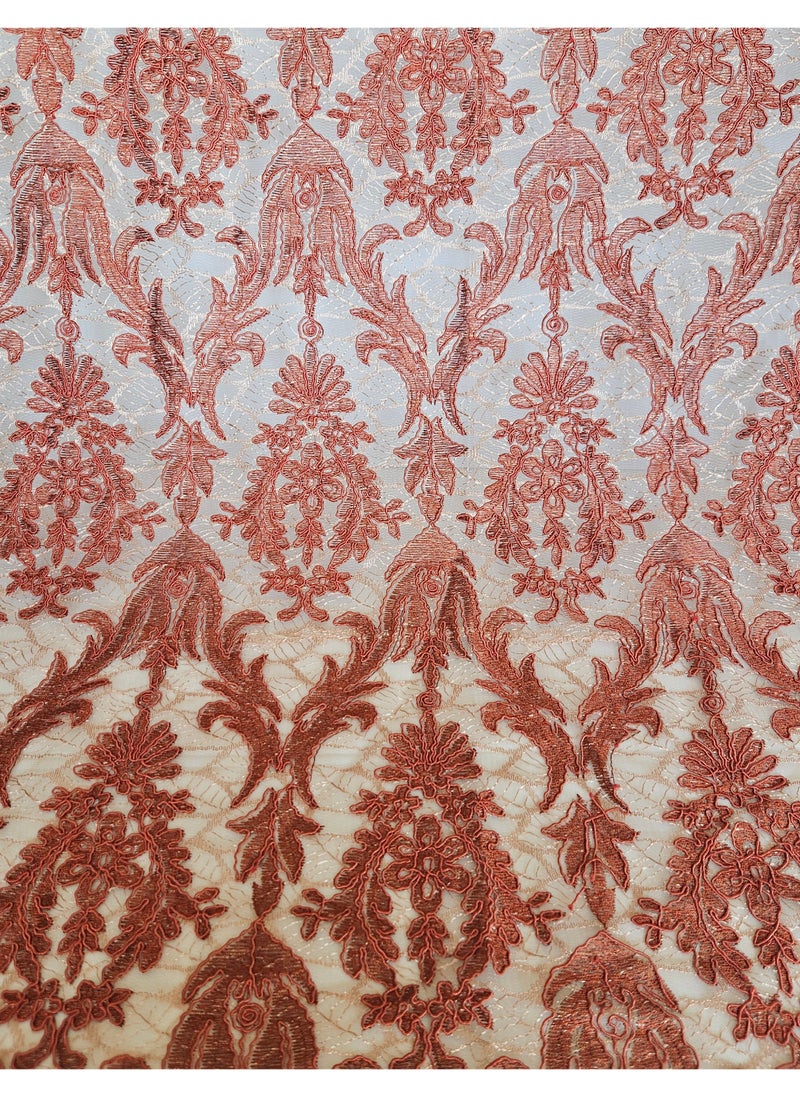 Generic Brown/copper Embroidered Lace Fabric - 1 Yard x 53" Wide | Floral Net Fabric for Sewing, Crafting, Bridal Gowns, Table Runners, DIY Wedding Decor, Dressmaking, Costume, and Home Decor Projects  - Image 2