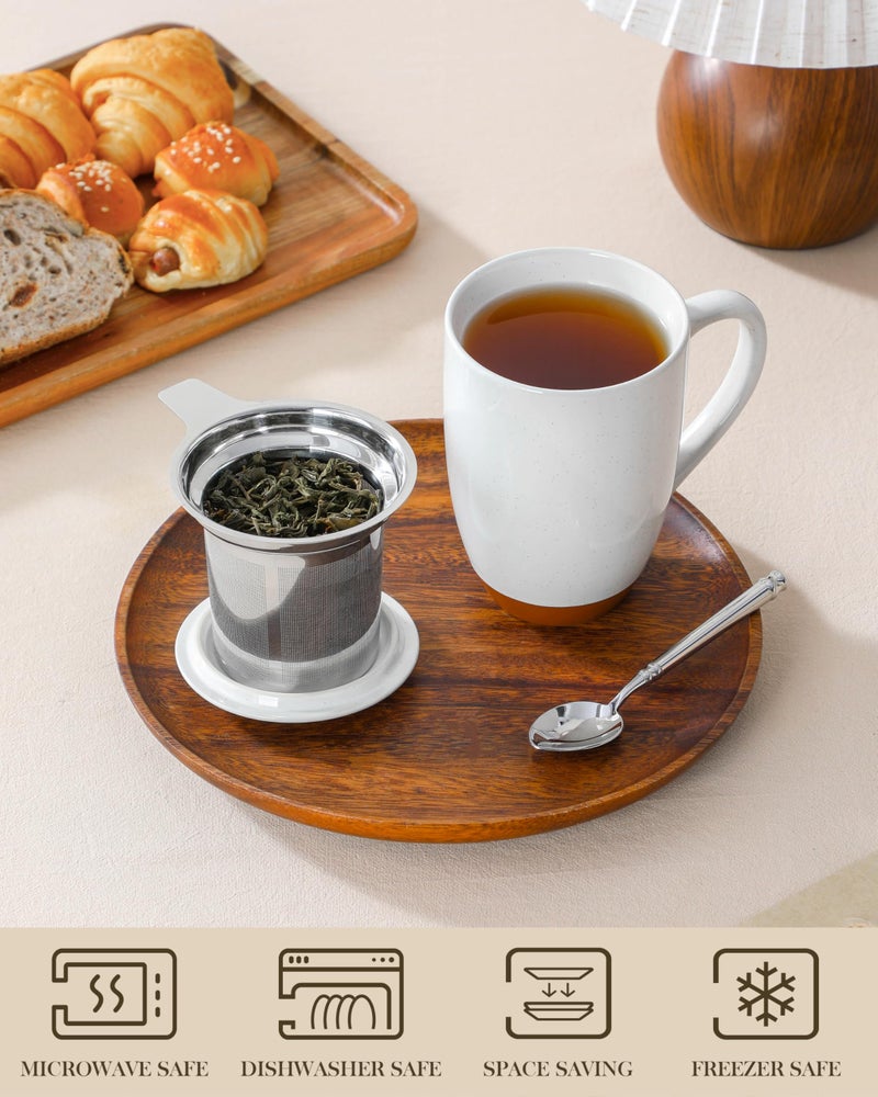 MALACASA Ceramic Tea Mug with Lid and Stainless Steel Infuser, 18 oz Large Tea Cup for Loose Leaf Tea, Heat-Resistant, Microwave & Dishwasher Safe, Speckled Glaze Coffee & Tea Brewer Mug, Khaki White - Image 4