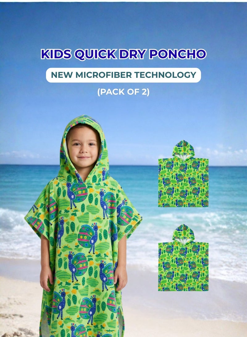 Pearl Coast International Kids Poncho Towel Hooded Pack of 2 – Quick Dry Microfiber Beach Changing Robe for Boys & Girls, Soft Absorbent Swim Cover Up - Image 1
