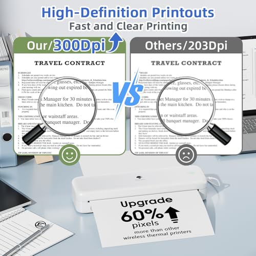 Phomemo Portable Printer, Wireless Bluetooth Thermal Printers, Support 8.5" x 11" and A4 Szie Thermal Paper, Compatible with iOS, Android & PC, Mobile Printer for Travel, Office, School, White - Image 3