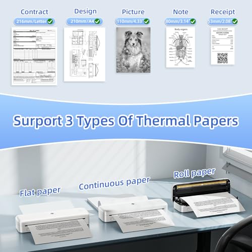 Phomemo Portable Printer, Wireless Bluetooth Thermal Printers, Support 8.5" x 11" and A4 Szie Thermal Paper, Compatible with iOS, Android & PC, Mobile Printer for Travel, Office, School, White - Image 5