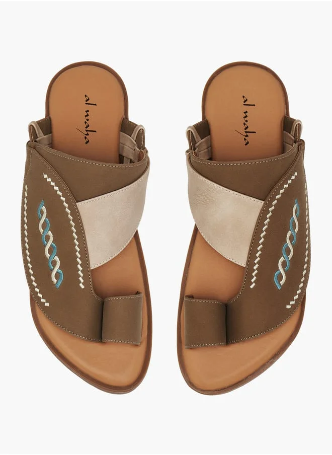 الواحة Boys Embroidered Slip-On Arabic Sandals with Toe Loop
