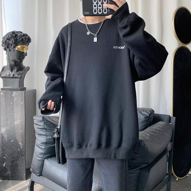 oversize Sweatshirt Mens Autumn 2022 Large Size Loose Clothes Mens Fashionable Round Neck Jacket Fashionable Brand Upper Clothes 812 Blue - Image 2