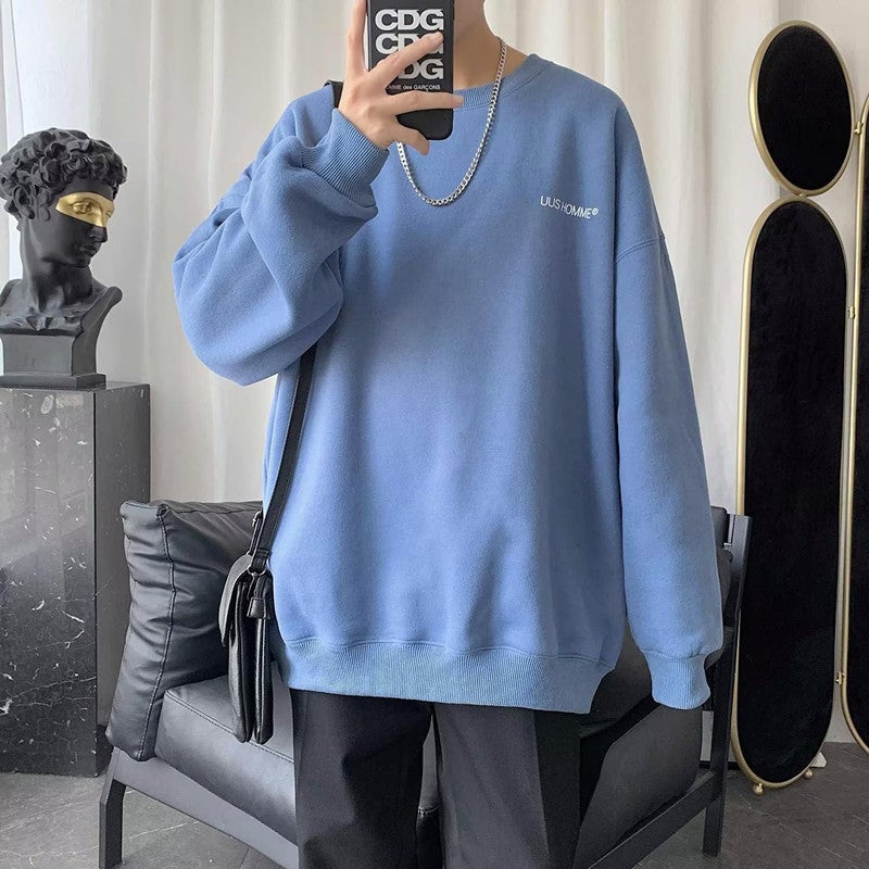 oversize Sweatshirt Mens Autumn 2022 Large Size Loose Clothes Mens Fashionable Round Neck Jacket Fashionable Brand Upper Clothes 812 Blue - Image 1