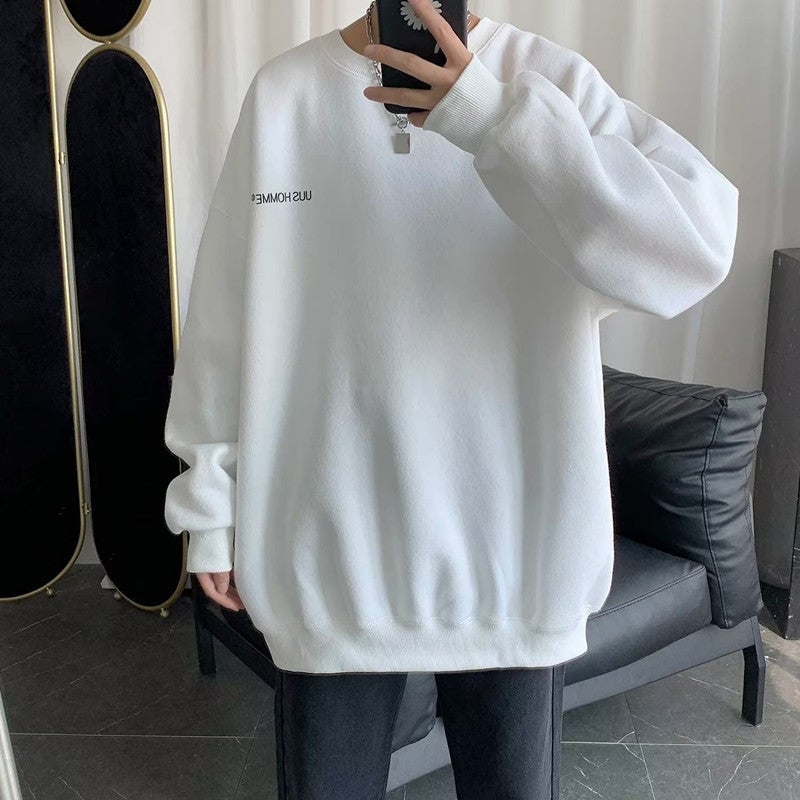 oversize Sweatshirt Mens Autumn 2022 Large Size Loose Clothes Mens Fashionable Round Neck Jacket Fashionable Brand Upper Clothes 812 Blue - Image 3
