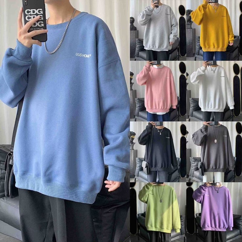 oversize Sweatshirt Mens Autumn 2022 Large Size Loose Clothes Mens Fashionable Round Neck Jacket Fashionable Brand Upper Clothes 812 Blue - Image 5