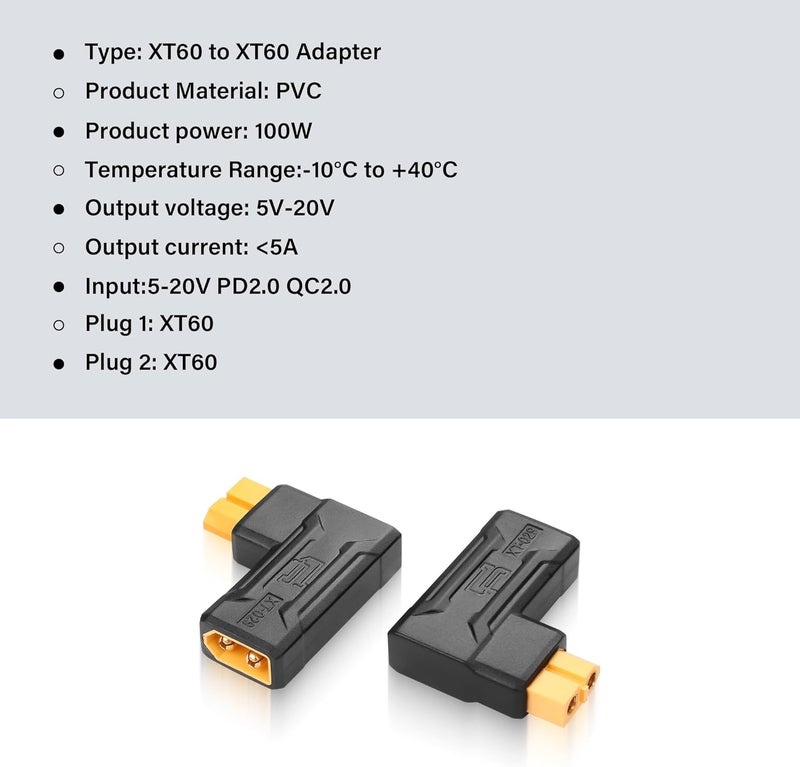 SinLoon 2 Pack XT60 Male to Female Connector Adapter 90 Degree XT60 Wireless Adapter for RC FPV Toy Car Plane Drone Battery 90 Degree Male to Female - Image 5