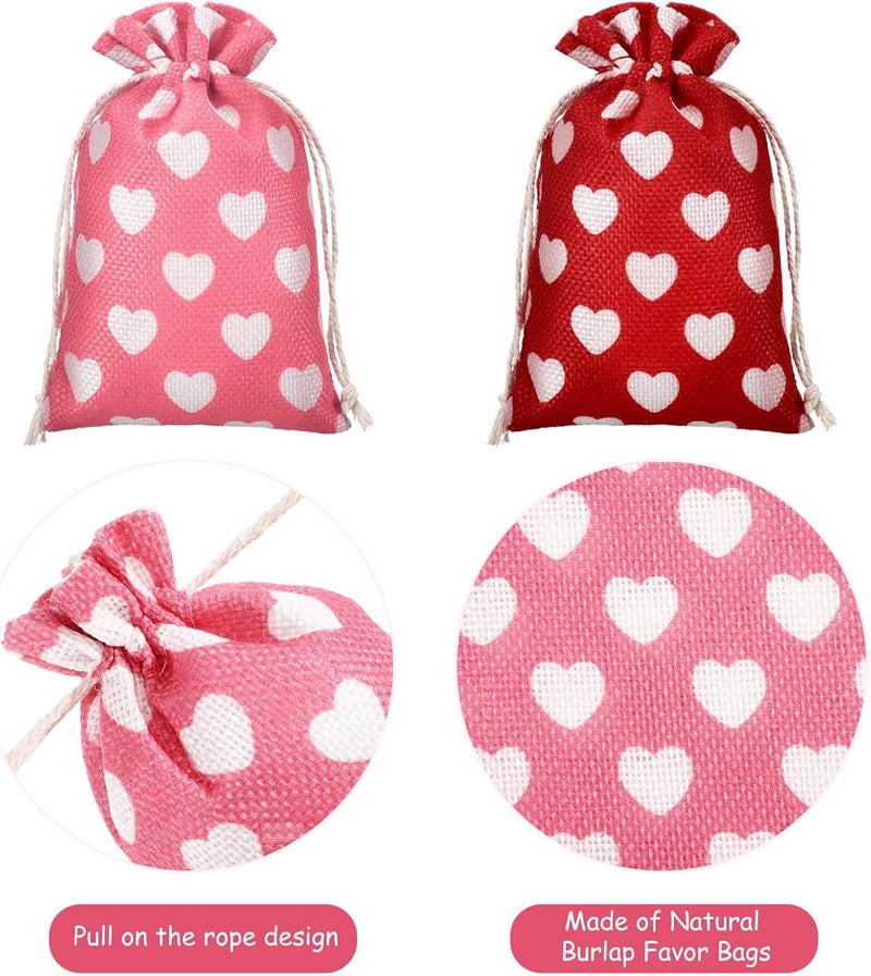 Riakrum 24 Pieces Valentines Day Burlap Bag with Drawstring Linen Bag with Heart Red and Pink Heart Bag for Valentines Day 4 x 6 Inches Heart Bag Party Favor Valentines Day Gift Bags Packing Storage Pouch - Image 3