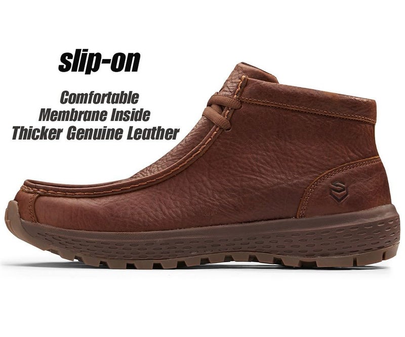 SUREWAY Men's Chukka Boots,Fashion and Comfort Driving Shoes,Lightweight Durability Leather Moc Toe Work Boots - Image 2