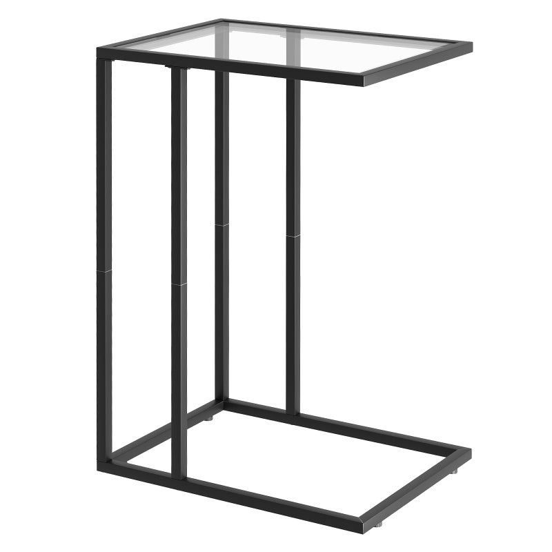 Adompacat C Shaped End Table,Small Sofa Couch Side Table, Tempered Glass Snack TV Tray Table with Metal Frame for Small Space,Living Room, Bedroom, Bedside,Modern Style, Black, - Image 1